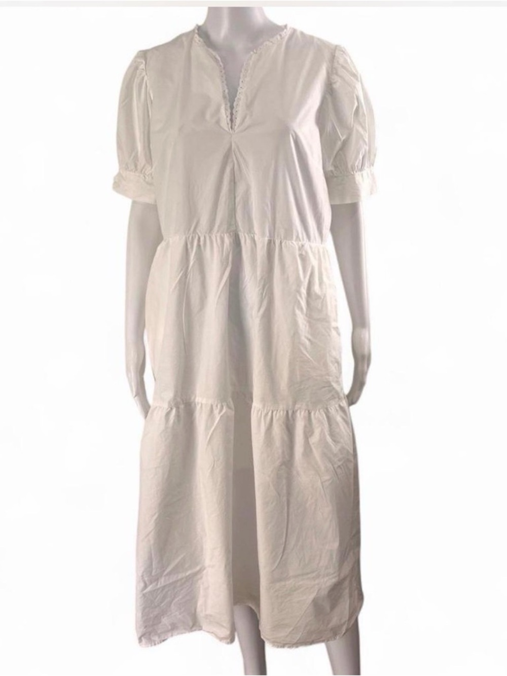 Who What Wear White Tiered Maxi Dress with Puff Sleeves